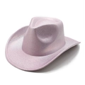 Dettaglio del cappello da cowboy rosa glitterato con finitura laser per feste - Rosa Luccicante