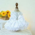 Elegant white lace pet wedding dress for cats and small dogs with a large pearl bow - Princess Consort Wedding Dress