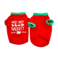 Christmas dog t-shirt with Naughty List slogan in red and green festive colors - Red with Green Edge
