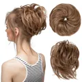 Messy bun hair piece for women in light brown synthetic fiber for voluminous hair styling - Honey Brown