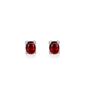 Minimalist S925 sterling silver stud earrings with oval red gemstone in four-prong setting - January-ED3480 / 925 Silver