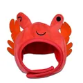 Cute red crab plush hat for small pets with adjustable velcro strap and googly eyes - Lobster