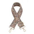 Detail of vintage paisley jacquard purse strap with golden metal swivel hooks - Gold Buckle / Brown Blue