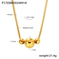 Double-layered gold stainless steel necklace with three polished spheres pendant design - P1705 Gold Color Triple Beads Necklace