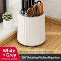 Portacoltelli da cucina rotante a 360 bianco e grigio con scomparti multipli - Portacoltelli Rotante (Ispessito) / Bianco Sporco Grigio