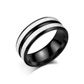 Men's two-tone titanium steel ring with black polished edges and silver brushed center bands - US 6 / Black