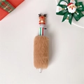 Detail of Christmas reindeer plush ballpoint pen with multi-color switches and fuzzy texture - Brown Reindeer