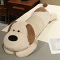 Long coussin chien en peluche à rayures jaune et crème, idéal comme oreiller de couchage doux - Fourrure de Lapin Blanc Crème à Rayures Brunes