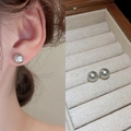 Elegant 8-10mm grey silver pearl stud earrings with metallic luster on velvet box - Grey 8mm Silver Pin (22#)