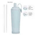 Light blue 830ml insulated tumbler with 1.2cm wide straw and magnetic handle - 830ml / Cyan White