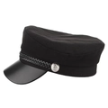 Detail of black military cap featuring braided rope and silver embossed side button - M (56-58cm) / Black