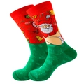Weihnachtssocken mit rotem Weihnachtsmann-Muster und grüner Basis mit Schneeflocken - Größe 38-45 / Starker Weihnachtsmann