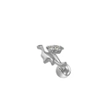 Clou d'oreille chat en argent avec zircone en cœur et fermoir à boule poli - Style Chat Assis Argenté (24042601-10)