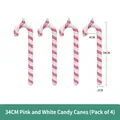 Set of 4 pink and white striped Christmas candy cane props with glitter finish, 34cm height - 34cm Pink White Candy Cane (4 Pcs Set)
