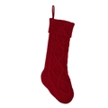 Calza natalizia in maglia rossa con motivo a rombi e occhiello per appenderla - Calza in Maglia a Rombi Rossa