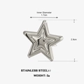 Anillo de estrella minimalista en acero inoxidable plateado, 1,7 cm de diámetro y 2,9 cm de alto - Color Acero