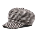 Classic black and white houndstooth newsboy cap with subtle gold metallic thread detail - Light Khaki