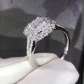 Classic luxury micro-pave zircon wedding ring with rectangular center and double halo - US 6 / White Gold