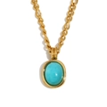 Chunky 18K gold plated chain necklace with a vintage oval turquoise amazonite pendant - Curled Chain Natural Amazonite Pendant Necklace