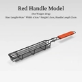 Cestello per grigliare salsicce con manico in legno rosso, 49cm, 223g, ideale per il campeggio - Stile con Manico Rosso