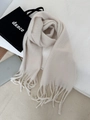 Thick cream white winter scarf with tassels and mohair cashmere feel texture - Beige