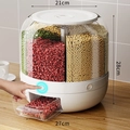Rotating cereal dispenser with multi-compartments and 28cm height for kitchen storage - 6-Grid Rotating One-Click Open / 7.5kg Moon White