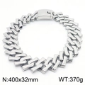 Chunky silver titanium steel Cuban link bracelet, 32mm wide, 400mm length, 370g weight - Steel Color Polished Necklace (KN282967-KJX)