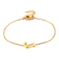 Elegant gold titanium bracelet with crystal-inlaid capital letter J pendant charm - Letter J Style (KB117696-KLB)