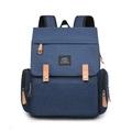 Donkerblauwe canvas luiertas rugzak met lederen accenten en zijvakken met rits - Blauw
