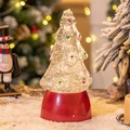 Christmas tree crystal snow globe music box with red base and glowing LED lights - Red Base Christmas Tree
