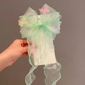 Light green translucent hair bow clip with colorful butterfly details for girls - Green With Mini Butterfly Streamer