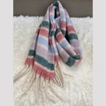 Rainbow striped winter scarf with fringe in pink, blue, and green plush knit - Pink Blue Green Beige Stripes