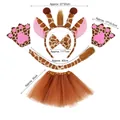 Five-piece giraffe costume set with headband, tutu, bow tie, tail and paw gloves - 5pcs Set (Headband+Bowtie+Tail+Gloves+Brown Tutu) / Khaki Giraffe