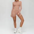 Ensemble de yoga sans couture rose morandi avec haut à manches longues et short taille haute - S / Haut Et Bas / Ensemble 2 Pièces (Veste+Short) / Rose Rétro