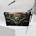 Close-up of waterproof cosmetic bag featuring green and gold evil eye pattern on white base - 25-Black Gold Pupil Green