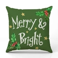 Funda de cojín navideño verde oscuro con texto Merry & Bright y bayas de acebo - Verde Oscuro-Merry & Bright