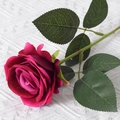 Artificial deep rose red velvet rose flower with green stem and lifelike leaves - Rose Red (Velvet Version)