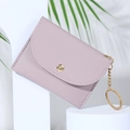 Pale mauve envelope card holder wallet with gold metal snap and key ring attachment - Purple