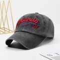 Berretto da baseball vintage grigio scuro lavato con ricamo Orlando e effetto vissuto - Regolabile / Nero