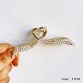 Pince à cheveux 11 cm en métal doré ornée de perles blanches et structure en cœur - 126# Cœur Perle