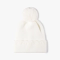 Berretto in maglia bianca con pompon in ecopelliccia e risvolto decorativo - Taglia unica / Bianco