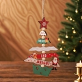 Hanging wooden tiered Christmas tree ornament with festive Santa and gingerbread icons - Style A Santa Claus