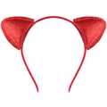 Sparkly red glitter cat ear headband for girls and women, fun cartoon hair accessory - Red (Fine Glitter)