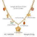 Detailed size map of gold chain necklace with flower butterfly charms and drop beads - Flower Butterfly Orange Leaf Pendant Necklace (HC-N40566)