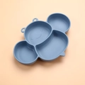 Assiette bébé en silicone bleu en forme d'animal pour les repas d'enfant - Bleu gris