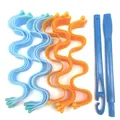 Set of 30cm heatless hair rollers with blue and orange wave tubes and hook styling tool - Blue Orange 12Pcs