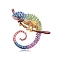 Vintage lizard brooch featuring colorful rhinestones on a golden metal branch base - Gradient Multicolor (YLSP-1)