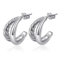Chic silver layered C-shaped hoop earrings with a unique twisted metal texture design - Steel Double Row Twisted Style (3)