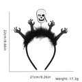 Halloween headband with black feathers, sequin skeleton hands and a white skull ornament - Skull Claw Black Feather Headband
