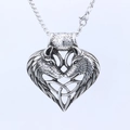 Retro stainless steel double wolf head heart pendant necklace with Celtic knot pattern - Pendant Only (D0510)